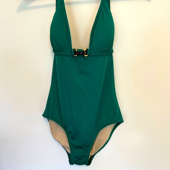 MSRP $105! NWT - J. Crew Emerald Green One Piece Swimsuit - Adj. Halter - Picture 2 of 13